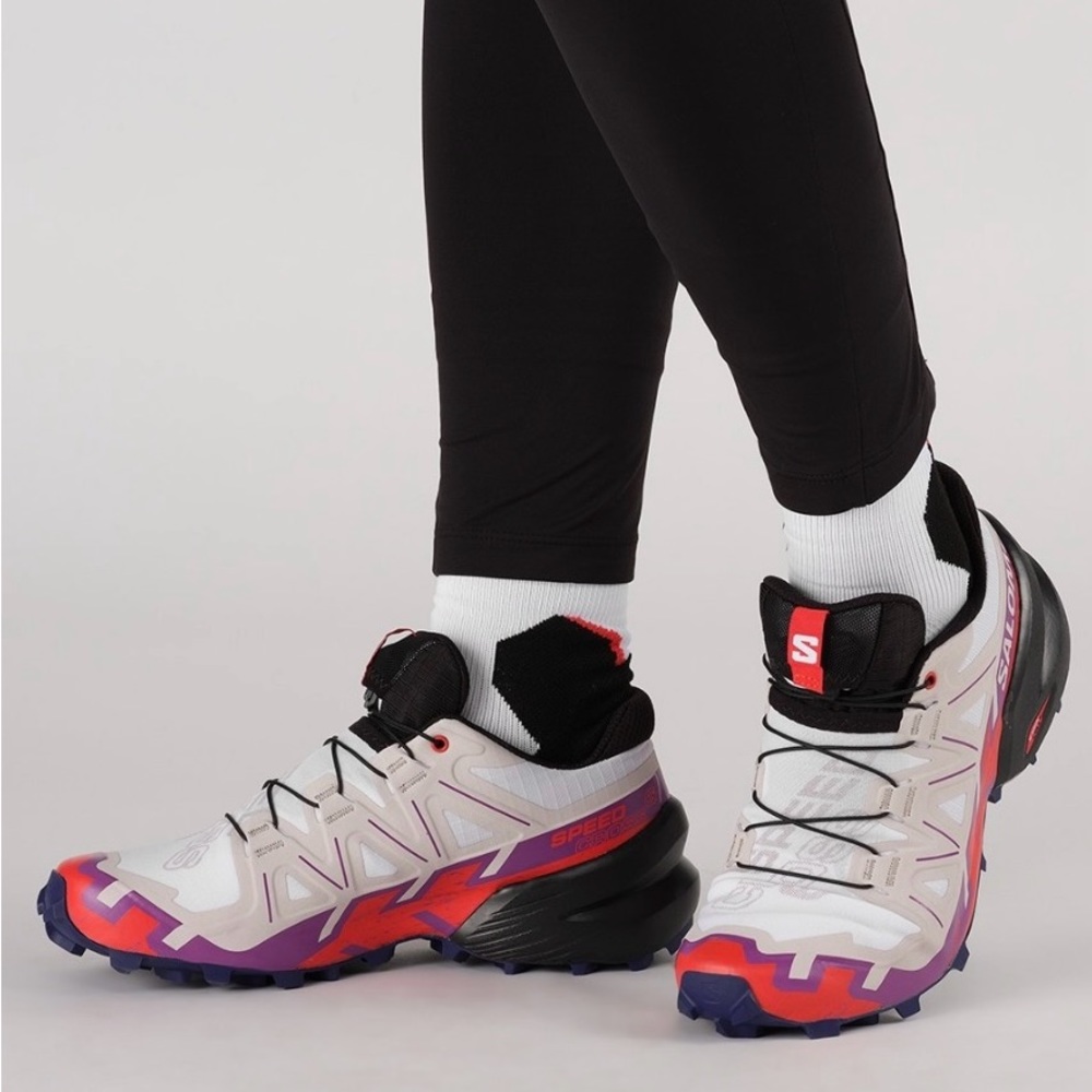 SALOMON SPEEDCROSS 6 (WHITE/SPARKLING GRAPE/FIERY RED) WOMEN'S SHOES | 7